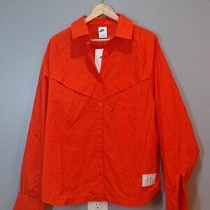 Nike Women’s Oversized Fit Button-Up Shirt Red Long Sleeve NEW